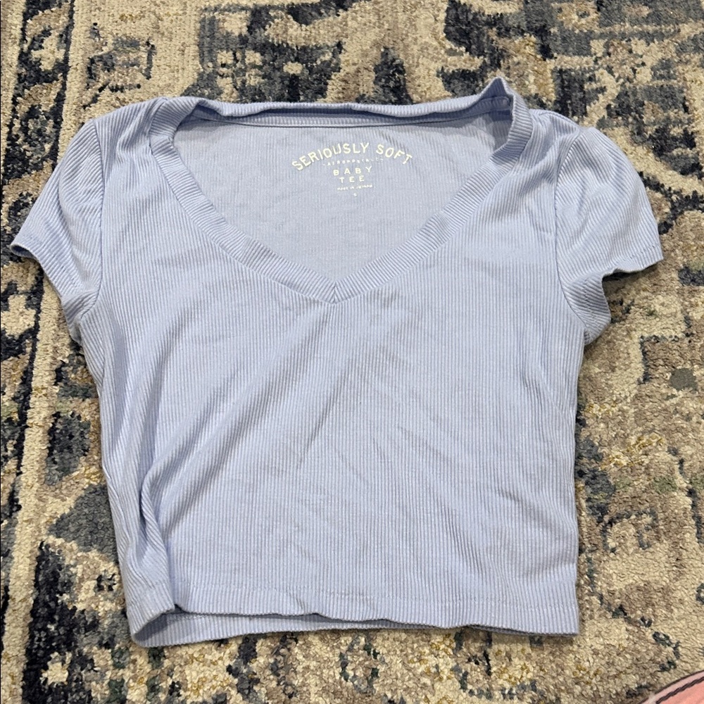 Aeropostale Light Blue Ribbed Short Sleeve Tee